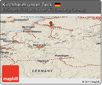 Shaded Relief Panoramic Map of Kirchheim Unter Teck