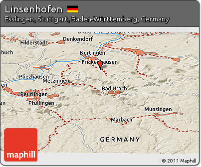 Shaded Relief Panoramic Map of Linsenhofen