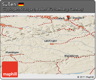 Shaded Relief Panoramic Map of Süßen
