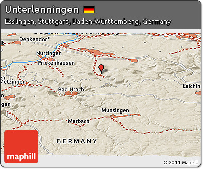 Shaded Relief Panoramic Map of Unterlenningen
