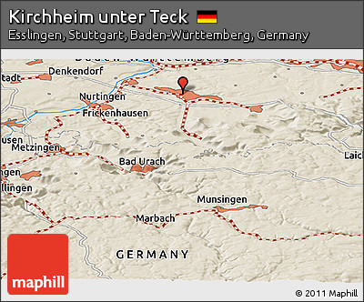 Shaded Relief Panoramic Map of Kirchheim Unter Teck
