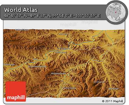 Physical 3D Map of the Area around 48° 54' 57" N, 100° 22' 30" E