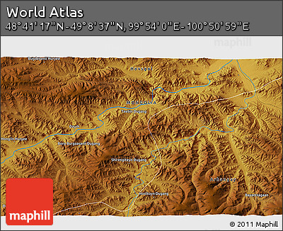 Physical 3D Map of the Area around 48° 54' 57" N, 100° 22' 30" E