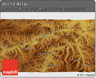 Physical 3D Map of the Area around 48° 54' 57" N, 100° 22' 30" E