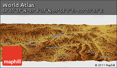 Physical Panoramic Map of the Area around 48° 54' 57" N, 100° 22' 30" E