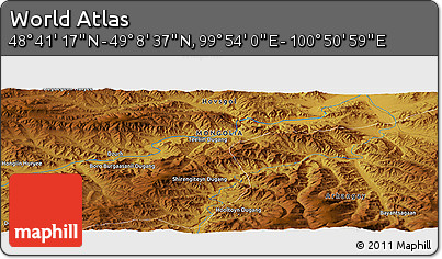 Physical Panoramic Map of the Area around 48° 54' 57" N, 100° 22' 30" E