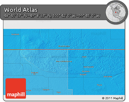 Political 3D Map of the Area around 48° 54' 57" N, 100° 13' 29" W