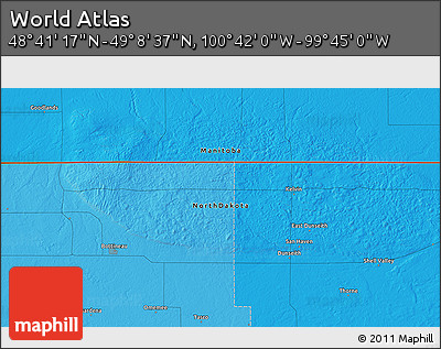 Political 3D Map of the Area around 48° 54' 57" N, 100° 13' 29" W