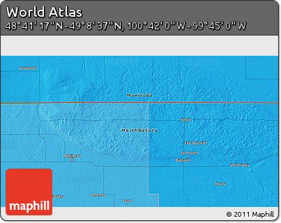 Political 3D Map of the Area around 48° 54' 57" N, 100° 13' 29" W