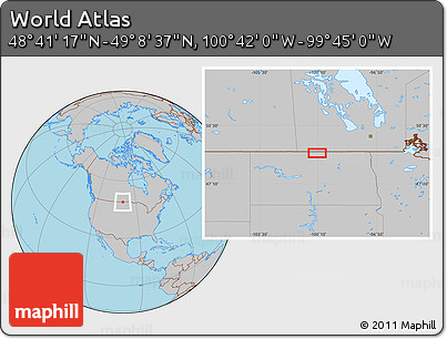 Gray Location Map of the Area around 48° 54' 57" N, 100° 13' 29" W