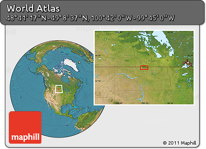 Satellite Location Map of the Area around 48° 54' 57" N, 100° 13' 29" W