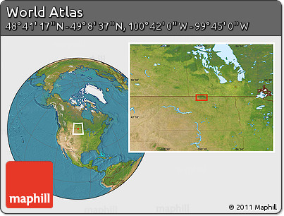 Satellite Location Map of the Area around 48° 54' 57" N, 100° 13' 29" W