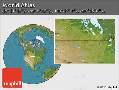 Satellite Location Map of the Area around 48° 54' 57" N, 100° 13' 29" W