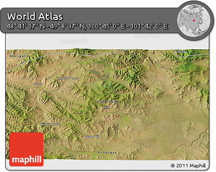 Satellite 3D Map of the Area around 48° 54' 57" N, 101° 13' 29" E