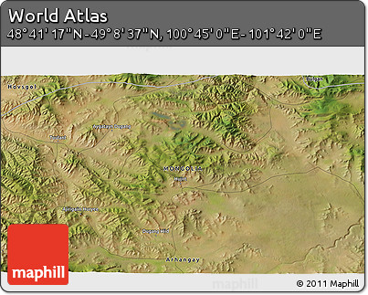 Satellite 3D Map of the Area around 48° 54' 57" N, 101° 13' 29" E