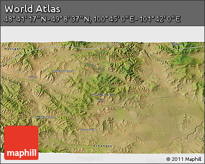 Satellite 3D Map of the Area around 48° 54' 57" N, 101° 13' 29" E