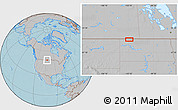 Gray Location Map of the area around 48° 54' 57" N, 102° 46' 30" W, hill shading