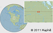 Savanna Style Location Map of the area around 48° 54' 57" N, 102° 46' 30" W, hill shading