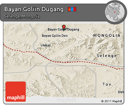 Shaded Relief Panoramic Map of Bayan Goliin Dugang