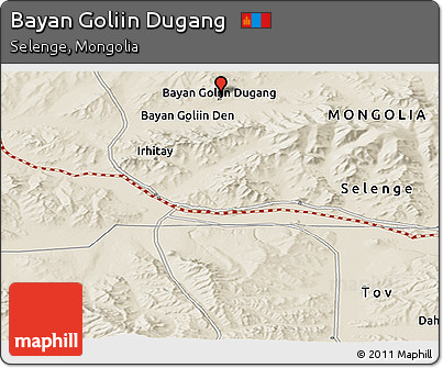 Shaded Relief Panoramic Map of Bayan Goliin Dugang