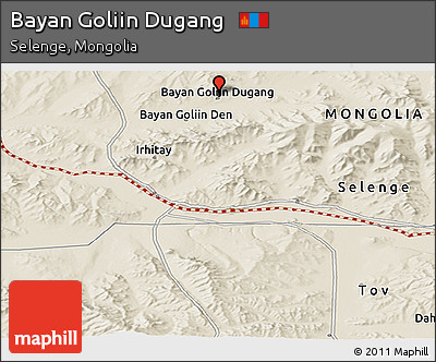Shaded Relief Panoramic Map of Bayan Goliin Dugang