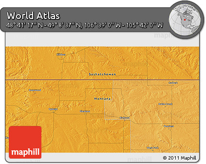 Political 3D Map of the Area around 48° 54' 57" N, 106° 10' 30" W