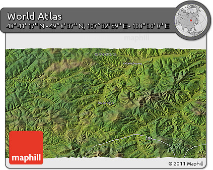 Satellite 3D Map of the Area around 48° 54' 57" N, 108° 1' 30" E