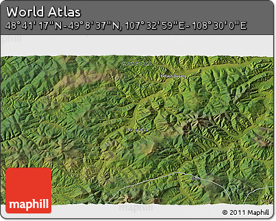 Satellite 3D Map of the Area around 48° 54' 57" N, 108° 1' 30" E