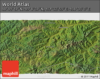Satellite 3D Map of the Area around 48° 54' 57" N, 108° 1' 30" E
