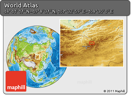 Physical Location Map of the Area around 48° 54' 57" N, 108° 1' 30" E