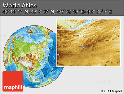 Physical Location Map of the Area around 48° 54' 57" N, 108° 1' 30" E