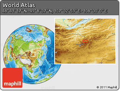 Physical Location Map of the Area around 48° 54' 57" N, 108° 1' 30" E