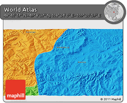 Political 3D Map of the Area around 48° 54' 57" N, 108° 52' 30" E