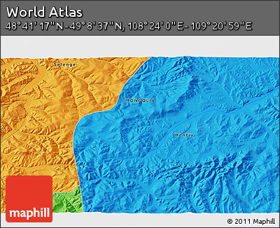 Political 3D Map of the Area around 48° 54' 57" N, 108° 52' 30" E