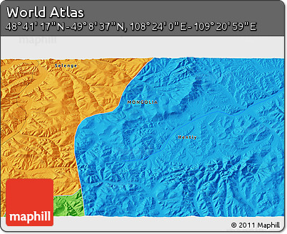 Political 3D Map of the Area around 48° 54' 57" N, 108° 52' 30" E