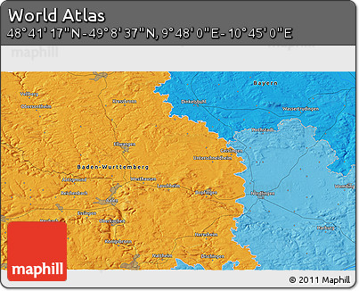 Political 3D Map of the Area around 48° 54' 57" N, 10° 16' 30" E