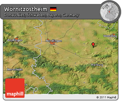 Satellite 3D Map of Wörnitzostheim