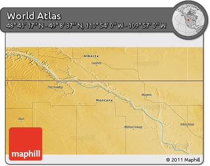 Physical 3D Map of the Area around 48° 54' 57" N, 110° 25' 30" W