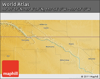 Physical 3D Map of the Area around 48° 54' 57" N, 110° 25' 30" W