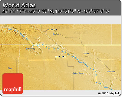 Physical 3D Map of the Area around 48° 54' 57" N, 110° 25' 30" W