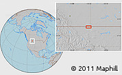 Gray Location Map of the area around 48° 54' 57" N, 110° 25' 30" W, hill shading