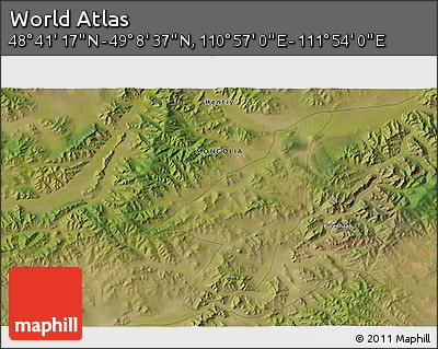 Satellite 3D Map of the Area around 48° 54' 57" N, 111° 25' 30" E