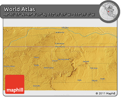 Physical 3D Map of the Area around 48° 54' 57" N, 112° 7' 30" W