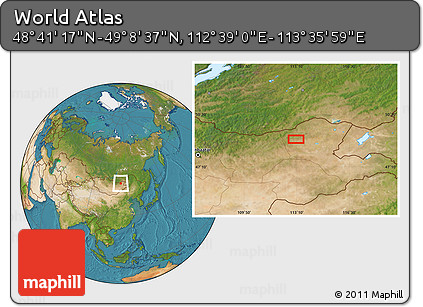 Satellite Location Map of the Area around 48° 54' 57" N, 113° 7' 30" E