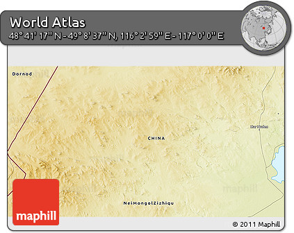 Physical 3D Map of the Area around 48° 54' 57" N, 116° 31' 30" E