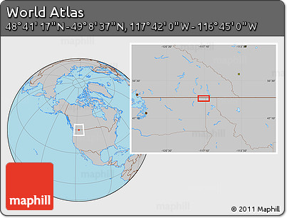 Gray Location Map of the Area around 48° 54' 57" N, 117° 13' 29" W
