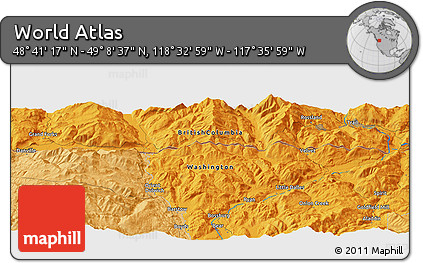 Political Panoramic Map of the Area around 48° 54' 57" N, 118° 4' 29" W