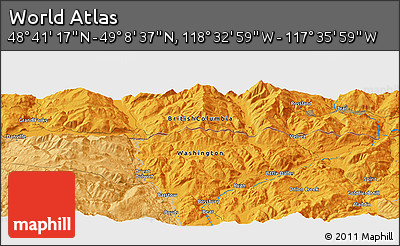 Political Panoramic Map of the Area around 48° 54' 57" N, 118° 4' 29" W