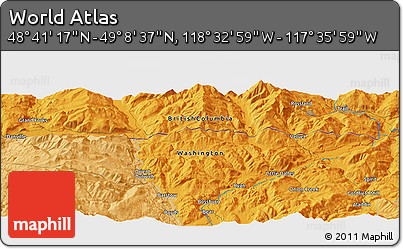 Political Panoramic Map of the Area around 48° 54' 57" N, 118° 4' 29" W