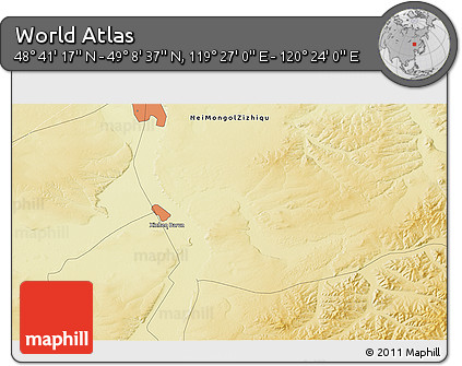 Physical 3D Map of the Area around 48° 54' 57" N, 119° 55' 30" E